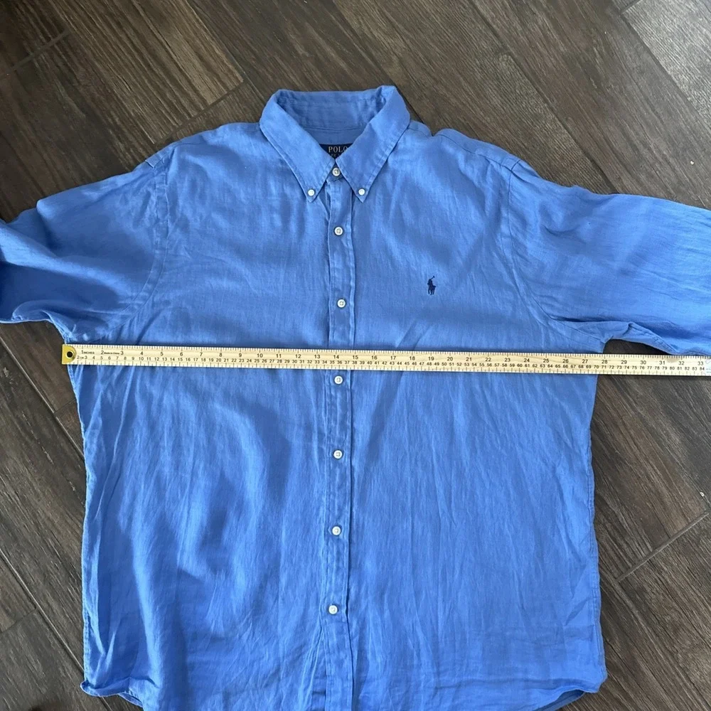 Polo Ralph Lauren Linen Shirt Men 2XL Blue Long Sleeve Classic Fit Pony Summer